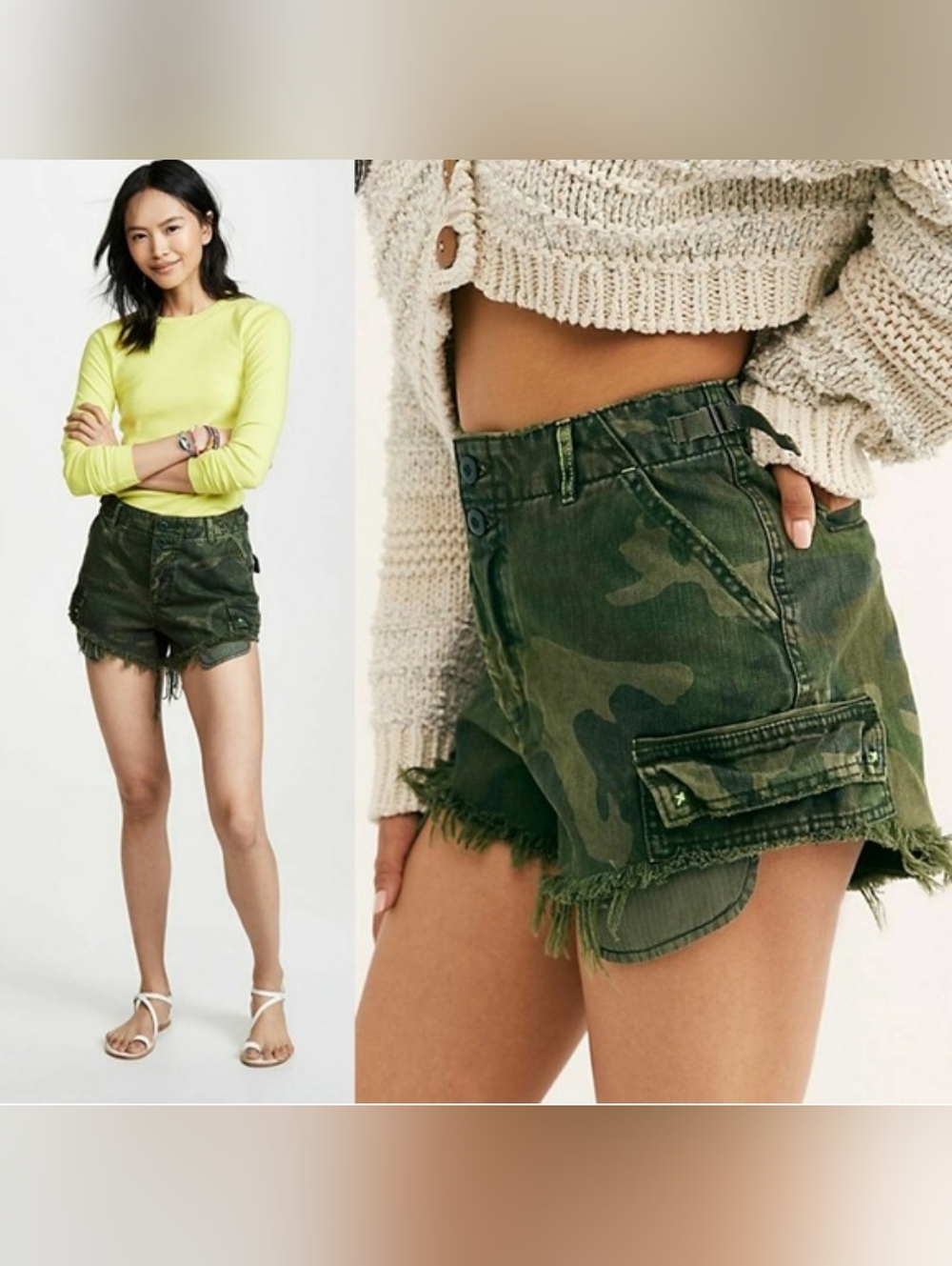 NWOT Free People Commander Camo Cutoff High Rise Shorts